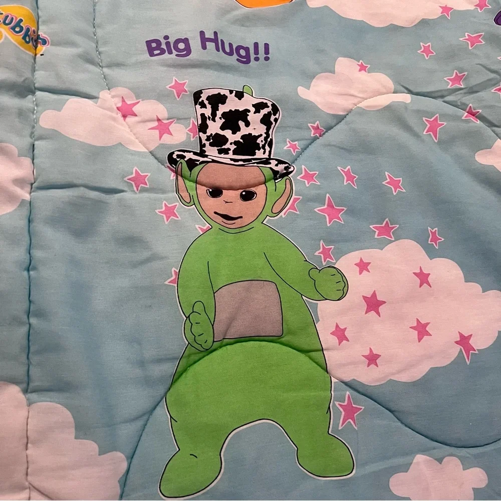 Vtg Ragdoll Teletubbies Theme Comforter made in USA bright colorful 2-sided bed